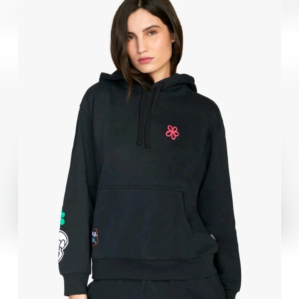 RVCA Mark Oblow Patch Hoodie for Women Black Medium (Uk 8) - Picture 2 of 9